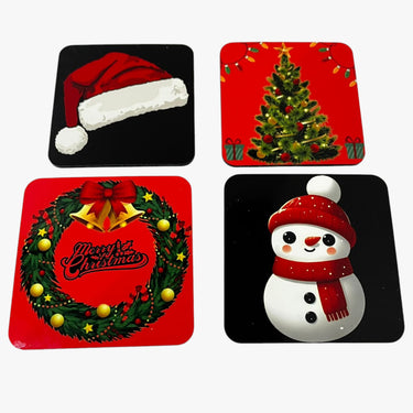 Christmas-Themed Coaster Set – 4 Unique Designs